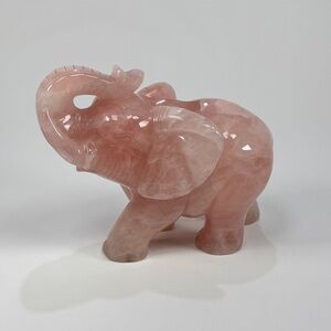 Vintage Rose Quartz Elephant Statue